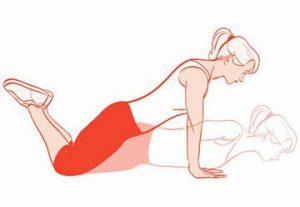A cartoon of a woman that shows the two positions of a knee pushup